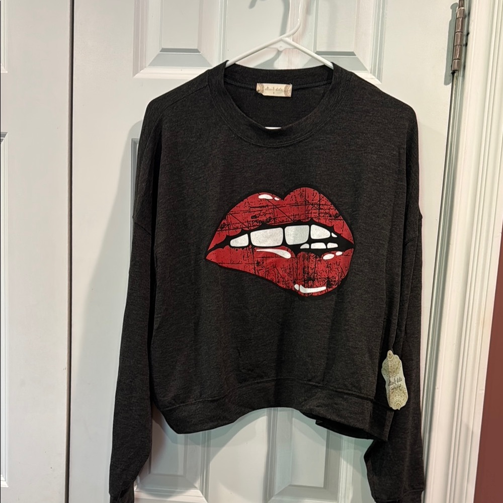 Altar'd State Black and Red Crewneck Sweater with Graphic Design